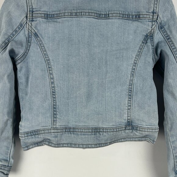 Joe Fresh Kids Jean Jacket Size S 6 Blue Denim Long Sleeve Cropped Double Brest - Picture 8 of 9